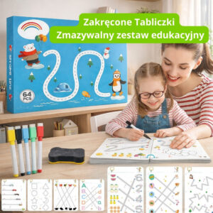 Zakręcone Tabliczki - niekończąca się nauka liter, cyfr i kształtów (64 logiczne karty)